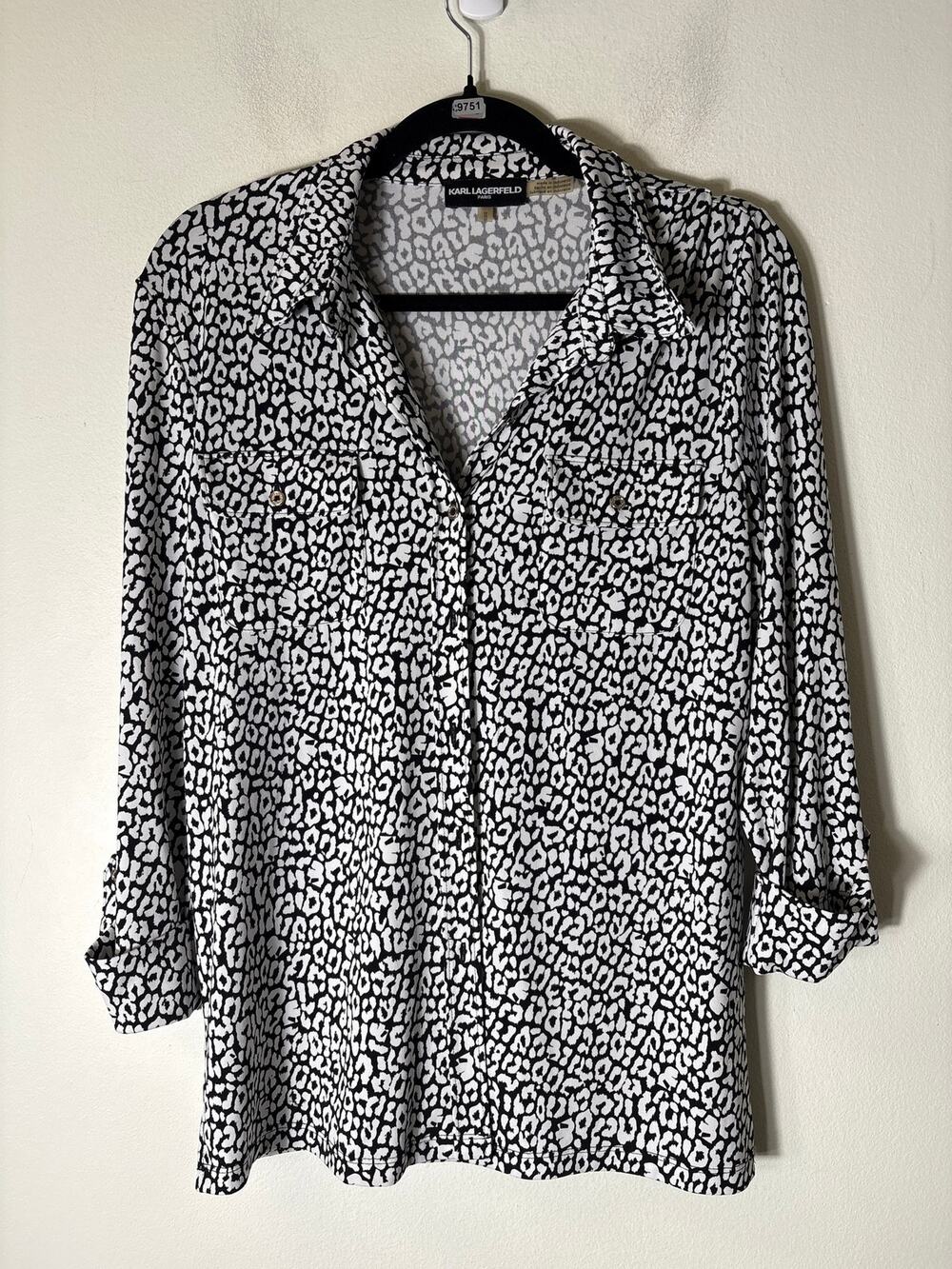 Karl Lagerfeld Black White Long Sleeve Button Up Shirt Sz M
